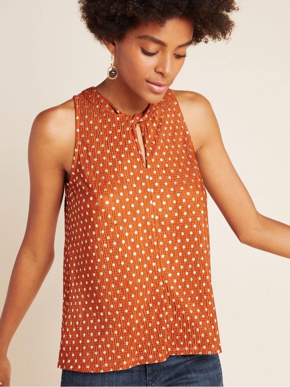 Sleeveless Halter Lennox Dot Tie-Neck Top